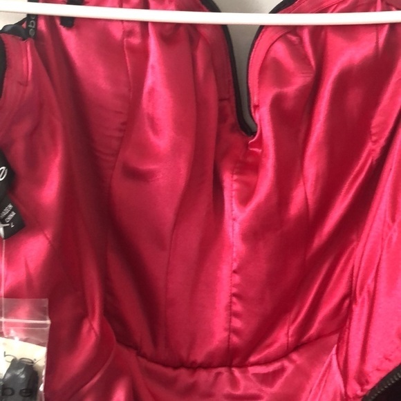 NEW Bebe Black Lace Pink Tulle Prom Winter Formal Dance Fit & Flare Mini L Dress - Picture 12 of 16